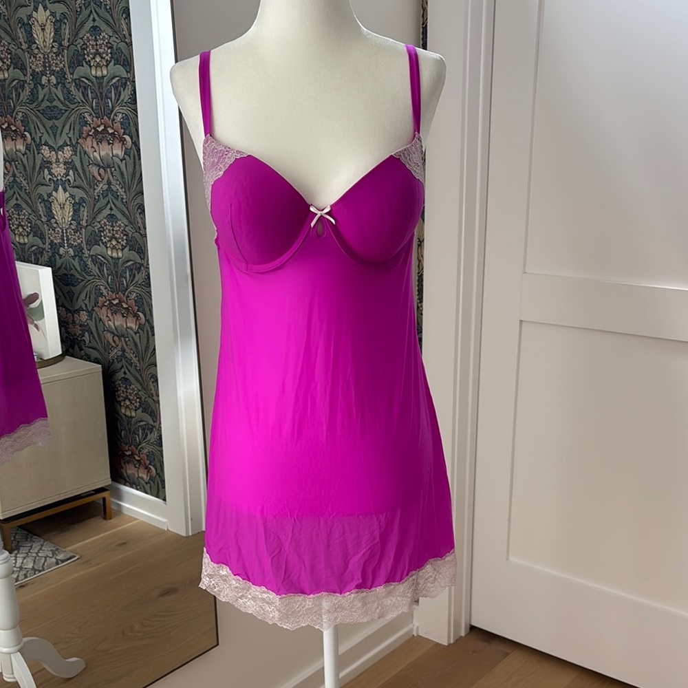 Victoria's Secret Pink with silver lace nightie with Sweetheart Neckline